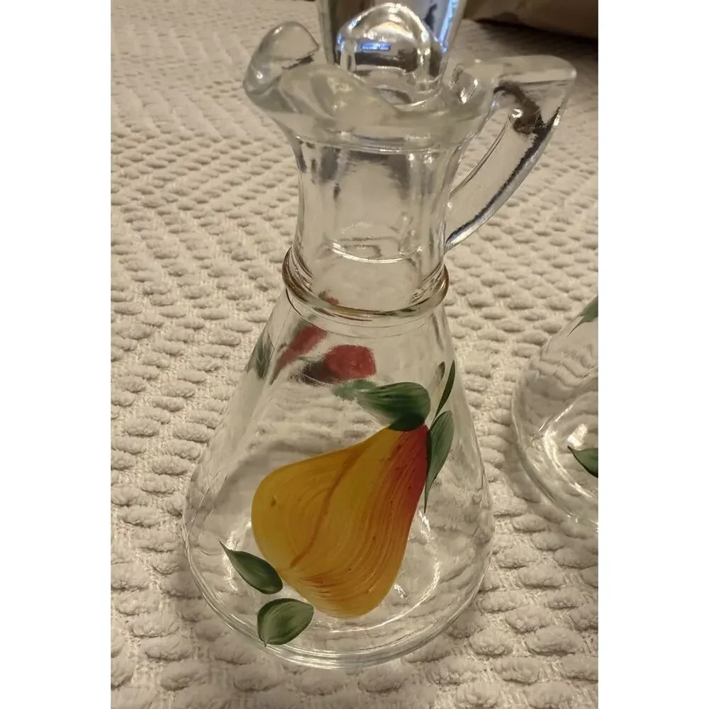 Vintage Set HAZEL ATLAS Cruets Oil & Vinegar Fruit Motif 3661/66